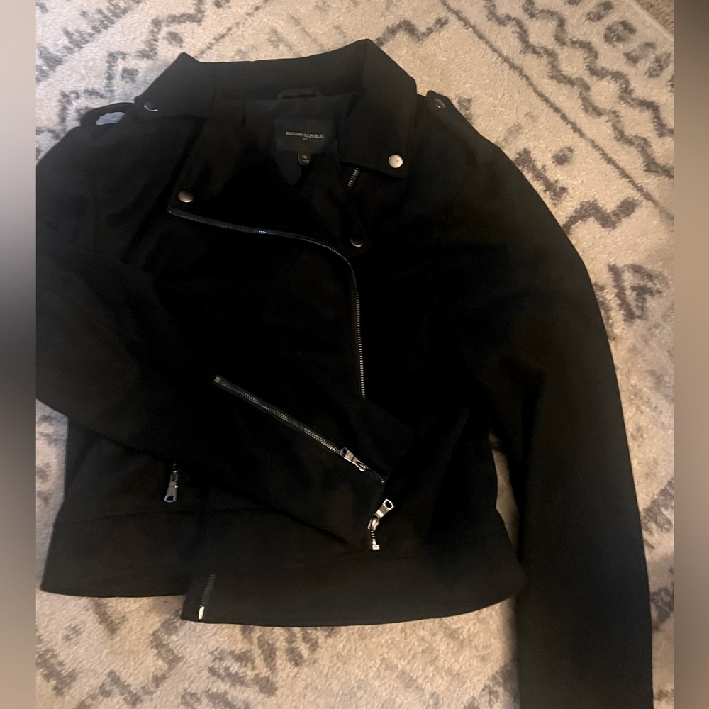 EUC FAUX SUEDE BANANA REPUBLIC BLACK MOTO STYLE JACKET SZ XL!